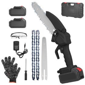 Electric Mini Chainsaw Portable Handheld Cordless Small Chain Saw Battery Powered with 2Pcs 1200mAh Rechargeable Batteries 8in Chains Gloves Goggles f (Color: Black)