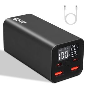 20000mah 65W USB-C PD Laptop Power Bank Fast Charging Power Bank Portable Type-C Charger with USB-C to USB-C Cable Fit For IOS Phone 15 Android Macboo (Color: Black)