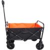 Foldable Wagon 150 Lbs Capacity Outdoor Camping Beach Cart Steel Frame Adjustable Garden Utility Rolling Cart with Wheels Black